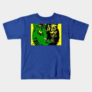 ANGRY CAT POP ART - GREEN YELLOW BLACK Kids T-Shirt